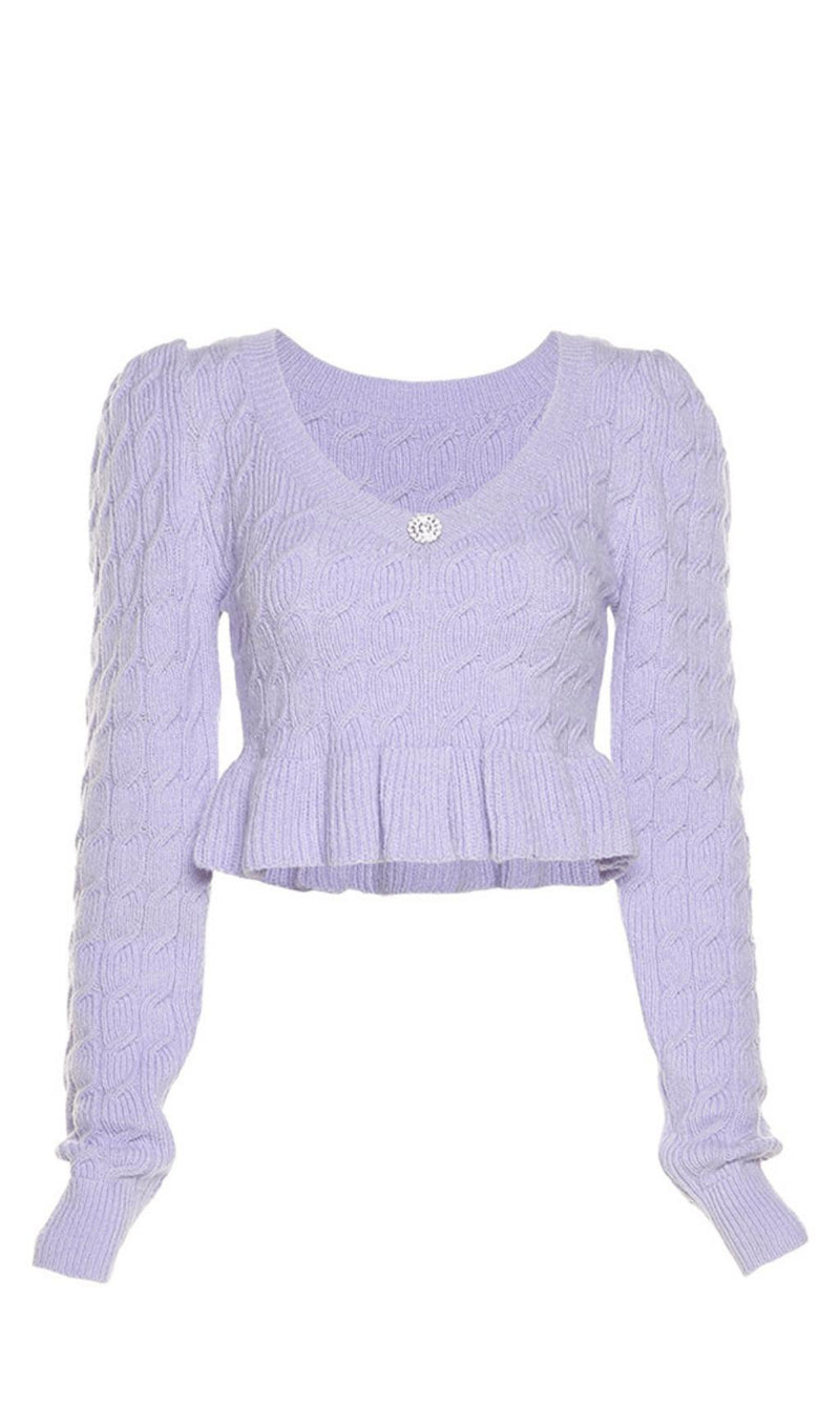 Low-cut knit short sweater