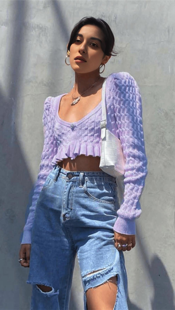 AIIZIE LOW-CUT KNIT SHORT SWEATER - product image