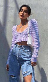 Low-cut knit short sweater