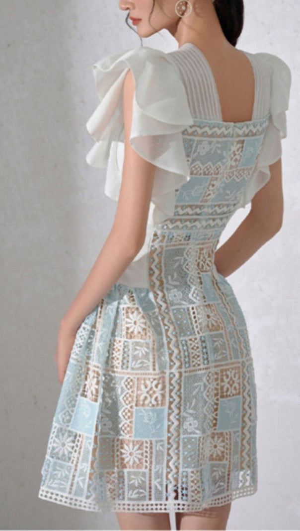 AIIZIE LACE RUFFLED MINI DRESS IN SLIGHT GRAY - product image