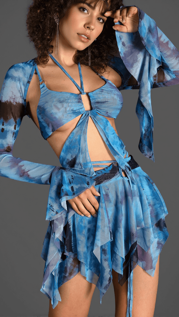 AIIZIE TANA BUTTERFLY EMBELLISHED 3 PIECE DRESS SET IN BLUE - product image