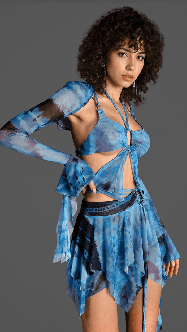 AIIZIE TANA BUTTERFLY EMBELLISHED 3 PIECE DRESS SET IN BLUE - product image