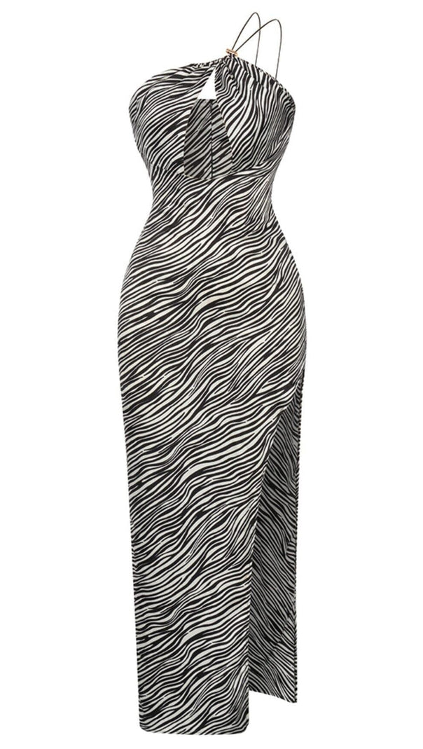 ABITO MIDI CON SCOLLO A V IN LINO ZEBRA