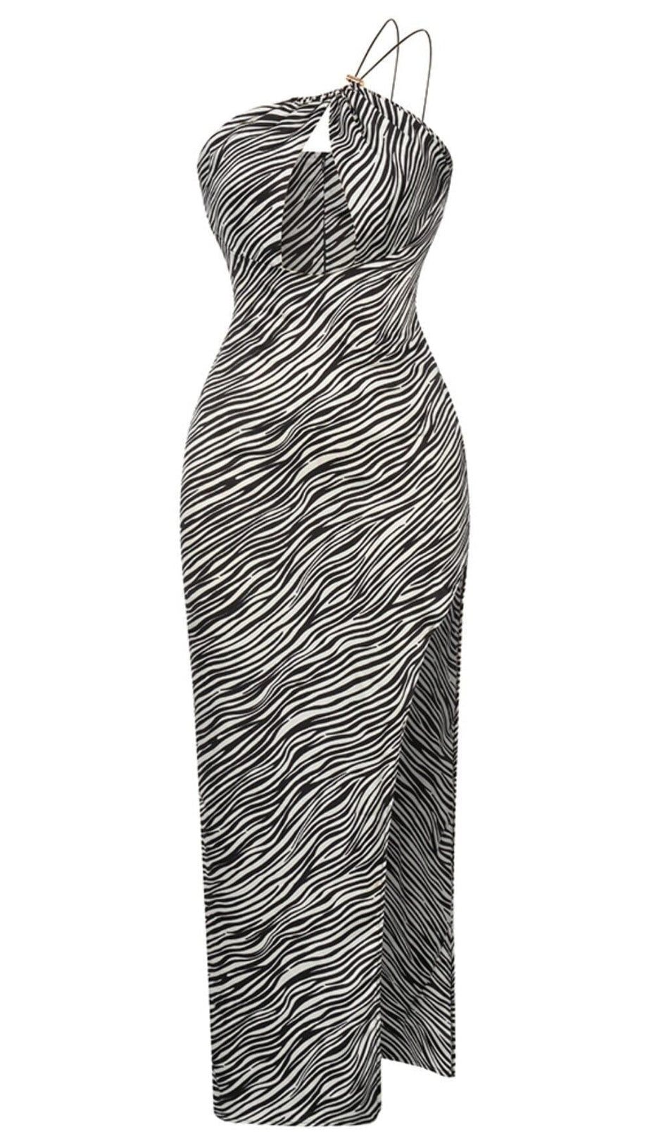 ZEBRA LINEN FEEL HALTER MIDI DRESS