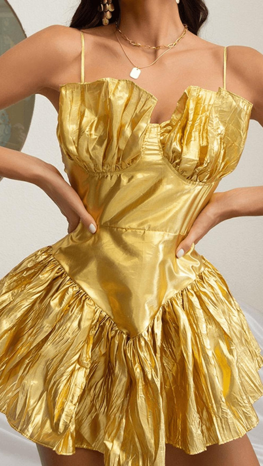 PLEATED METALLIC GOWN