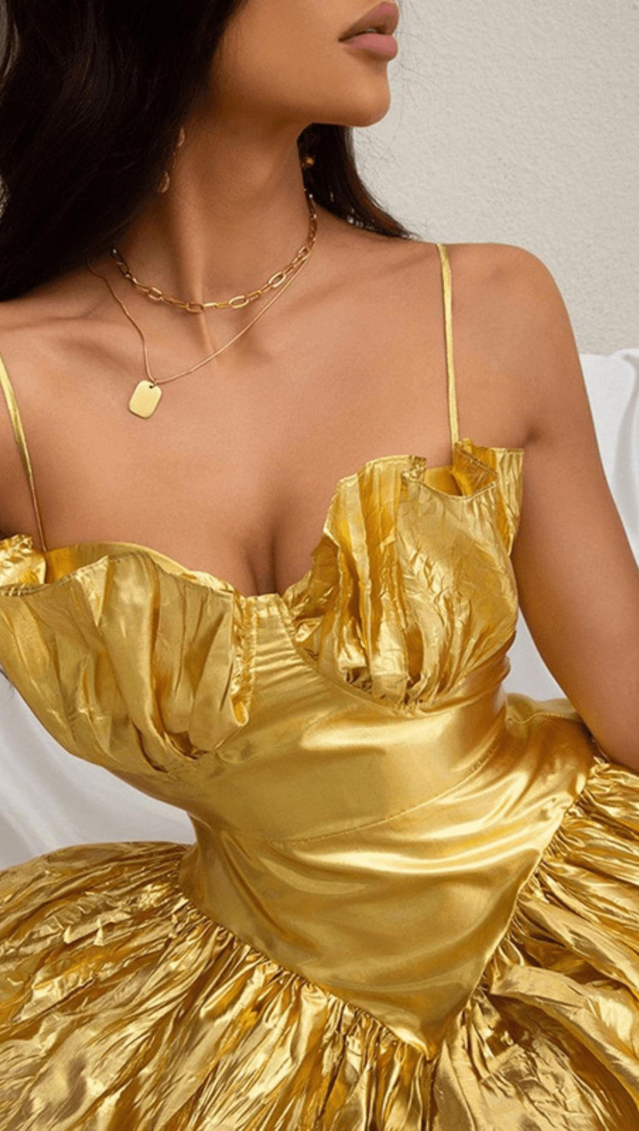 PLEATED METALLIC GOWN