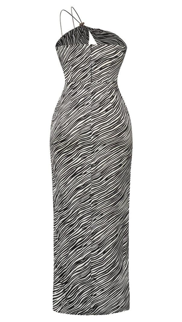 ABITO MIDI CON SCOLLO A V IN LINO ZEBRA