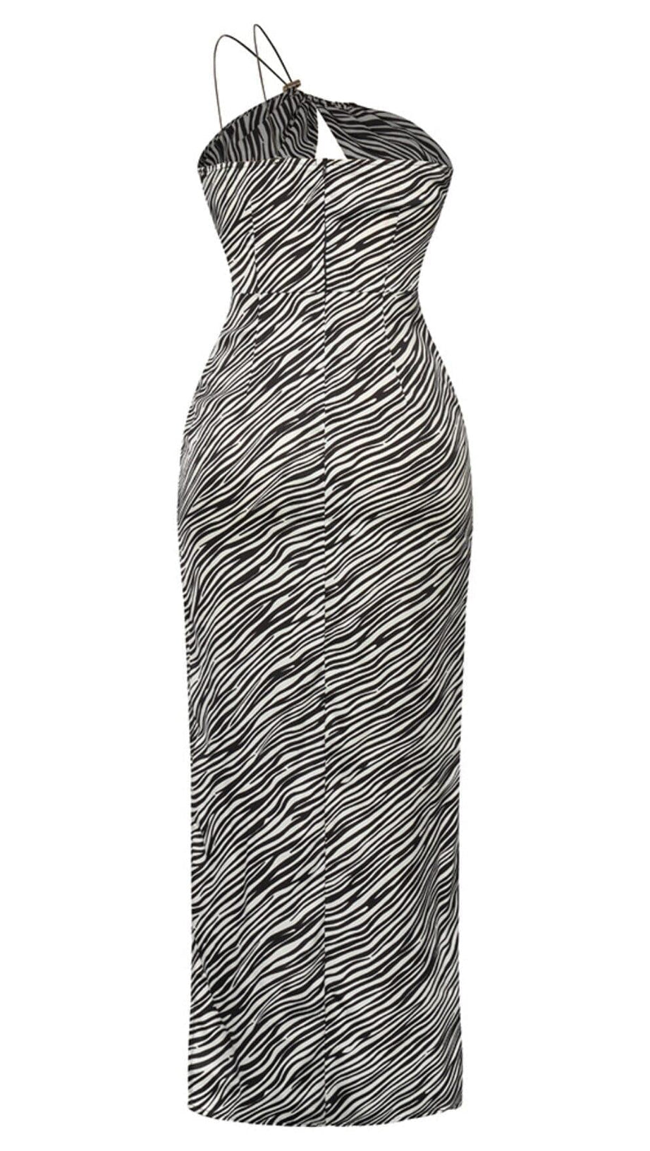 ZEBRA LINEN FEEL HALTER MIDI DRESS