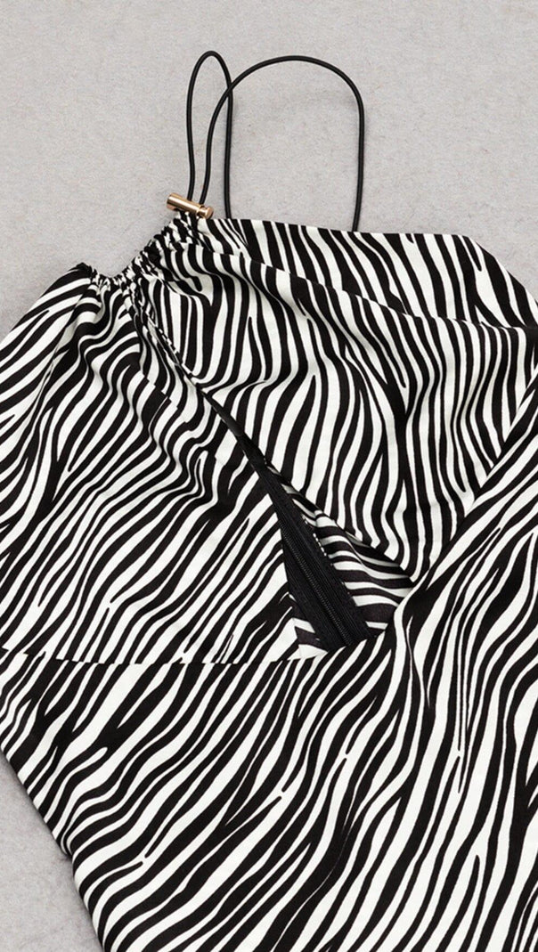 ABITO MIDI CON SCOLLO A V IN LINO ZEBRA