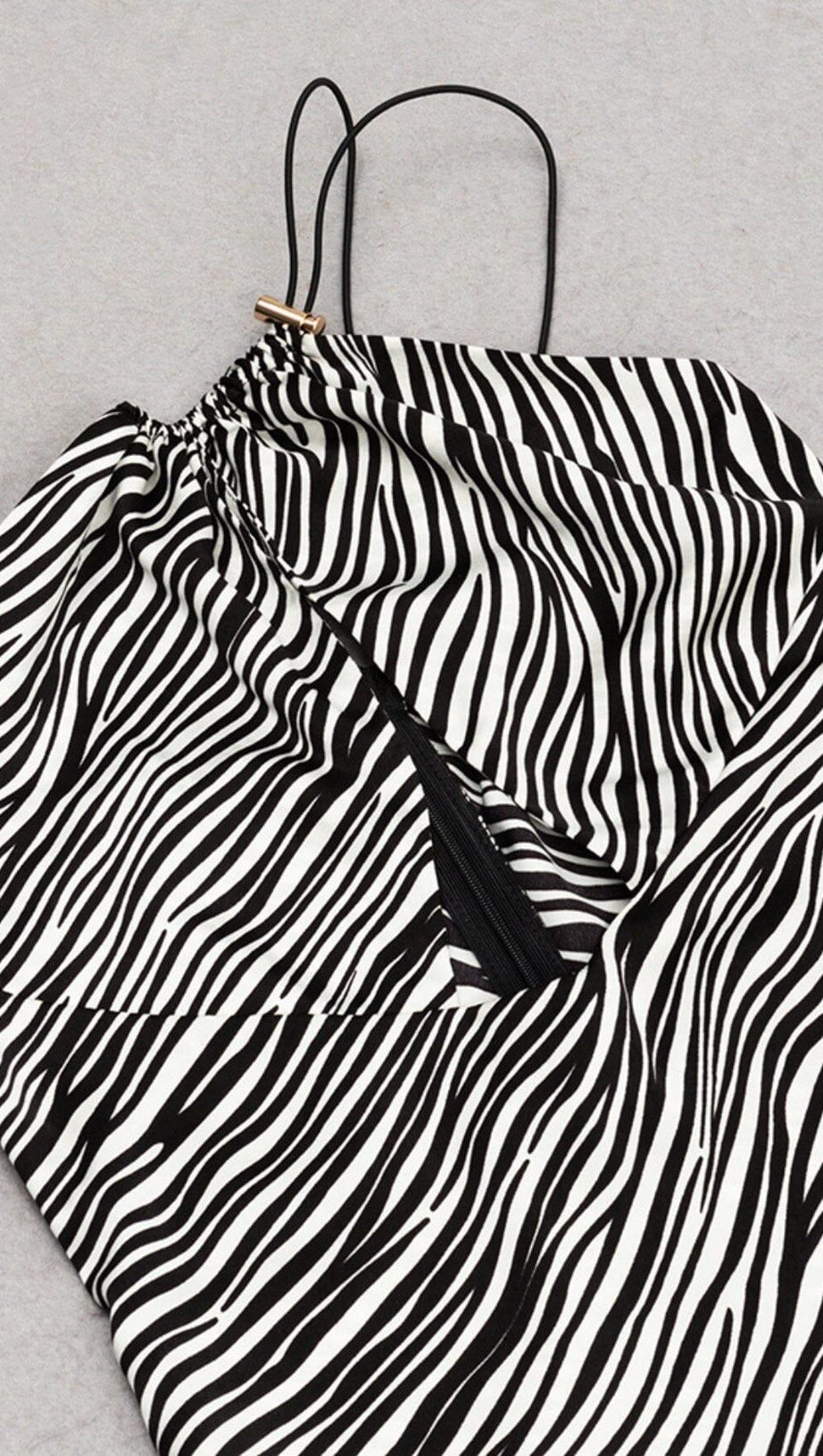 ZEBRA LINEN FEEL HALTER MIDI DRESS