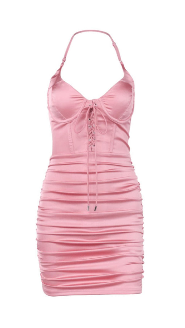 AIIZIE LACE-UP PLEATED HALTERNECK DRESS - product image