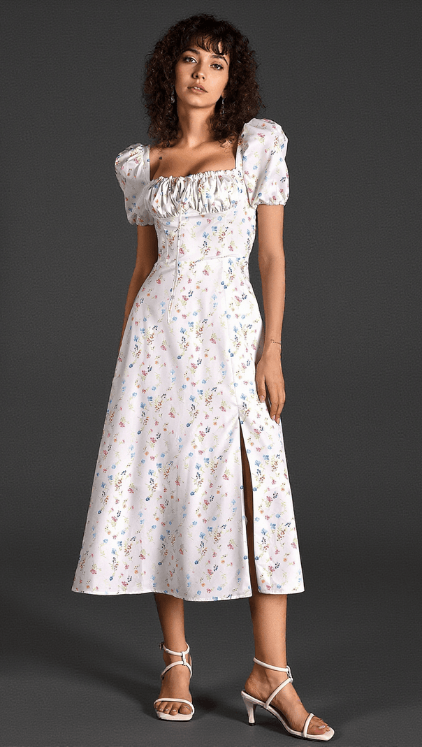 AIIZIE DIANN FLORAL SIDE SPLIT PUFF SLEEVE DRESS - product image