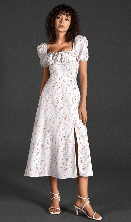 Diann Floral Side Split Puff Sleeve Dress