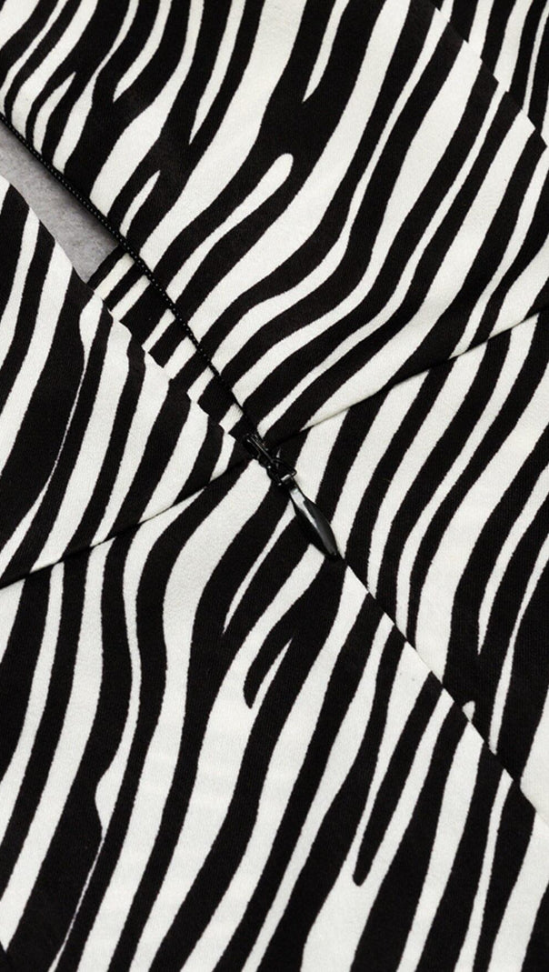 ABITO MIDI CON SCOLLO A V IN LINO ZEBRA