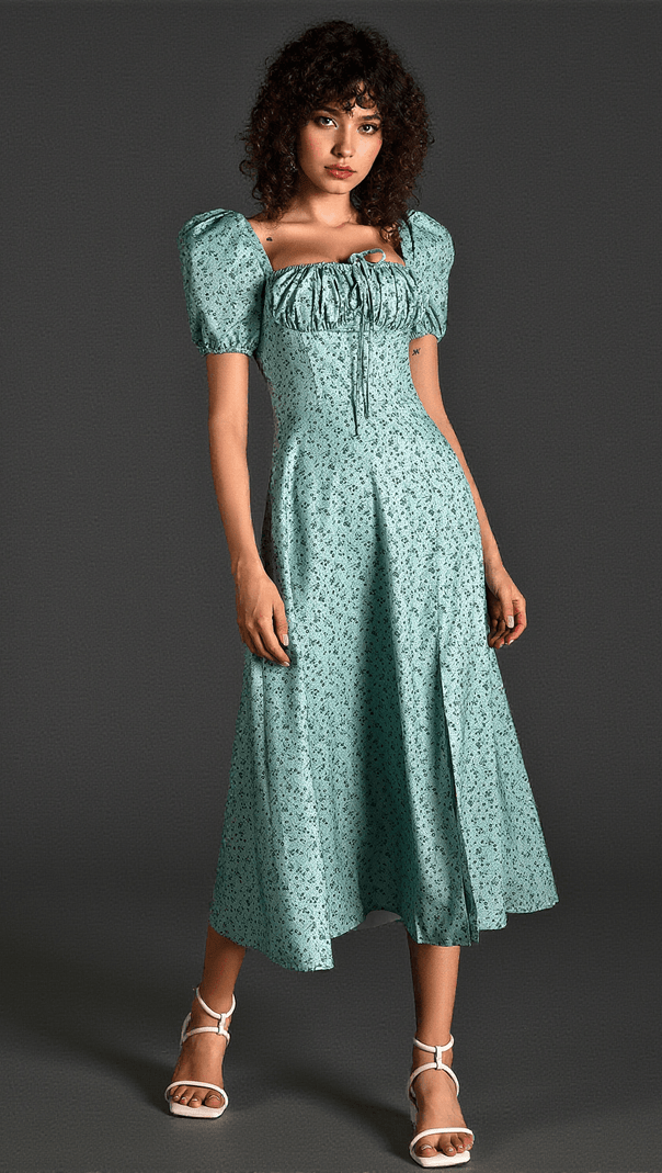 AIIZIE DIANN FLORAL SIDE SPLIT PUFF SLEEVE DRESS - product image