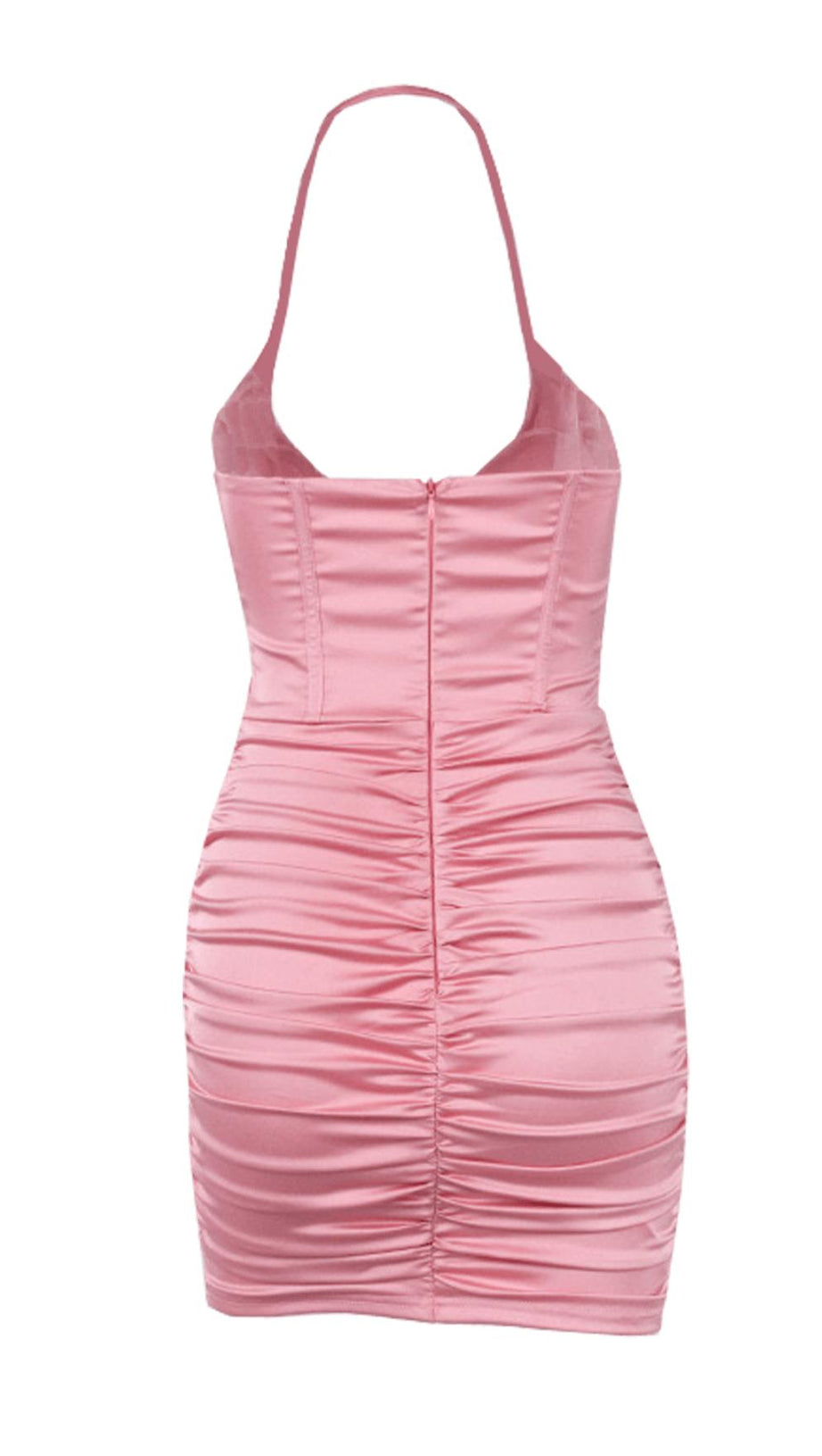 LACE-UP PLEATED HALTERNECK DRESS