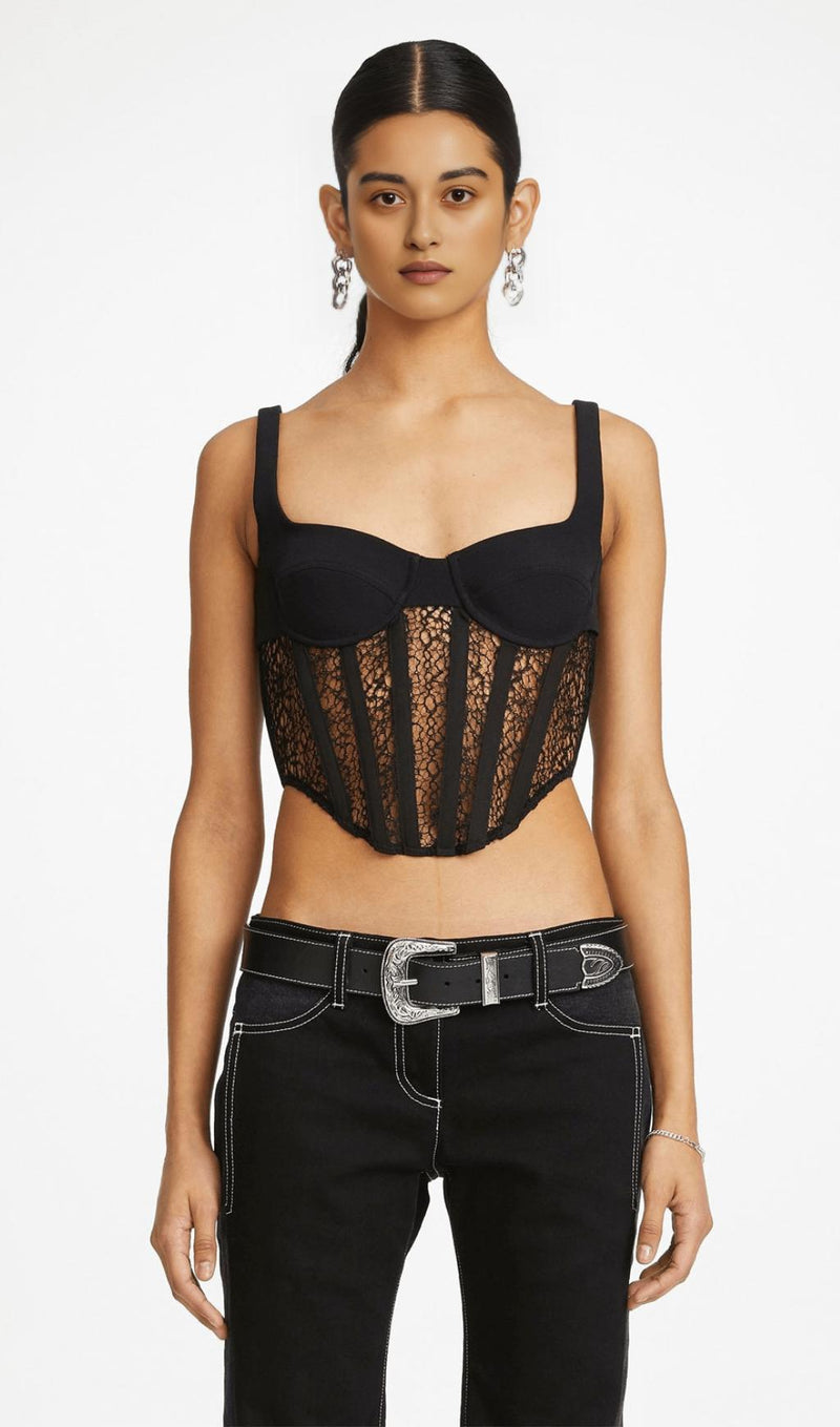 Hollow lace mesh top