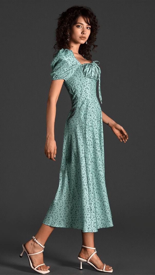 AIIZIE DIANN FLORAL SIDE SPLIT PUFF SLEEVE DRESS - product image