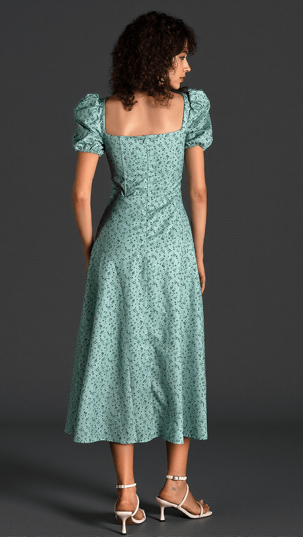 AIIZIE DIANN FLORAL SIDE SPLIT PUFF SLEEVE DRESS - product image