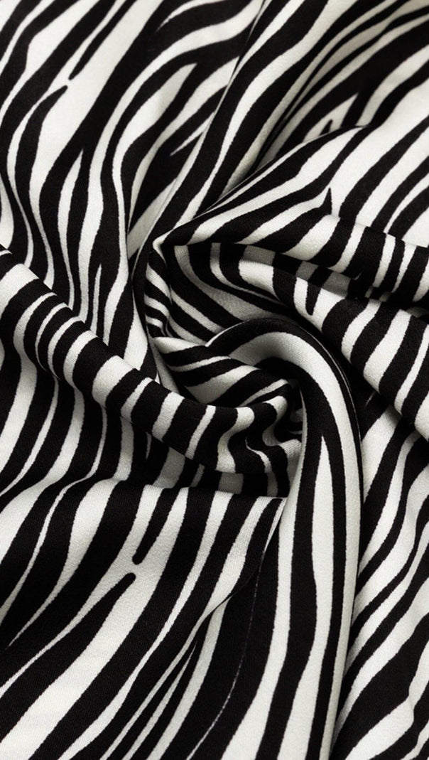 ABITO MIDI CON SCOLLO A V IN LINO ZEBRA