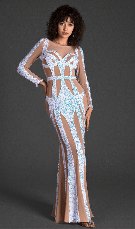 Cybele Mesh Patchwork Sequin Dress