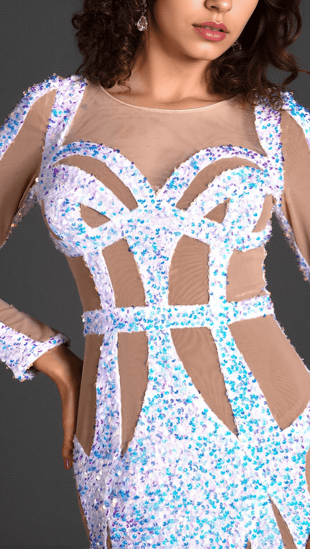 AIIZIE CYBELE MESH PATCHWORK SEQUIN DRESS - product image