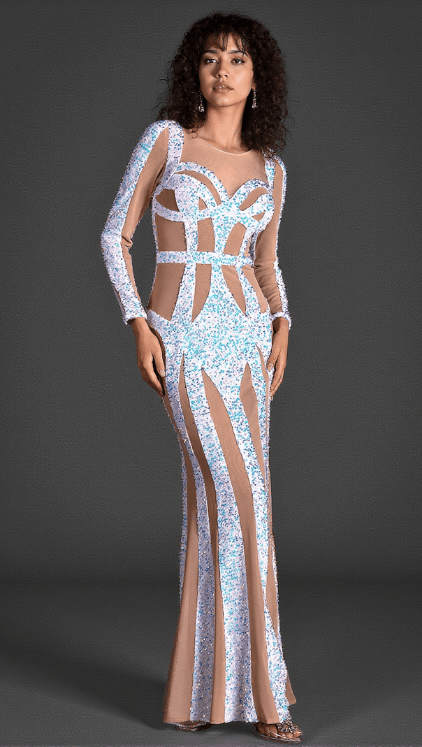 AIIZIE CYBELE MESH PATCHWORK SEQUIN DRESS - product image