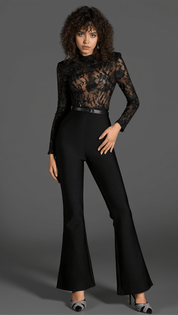 AIIZIE OLLIE EMBROIDER BELT LACE JUMPSUIT - product image