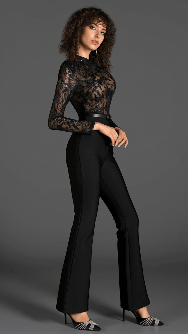 AIIZIE OLLIE EMBROIDER BELT LACE JUMPSUIT - product image