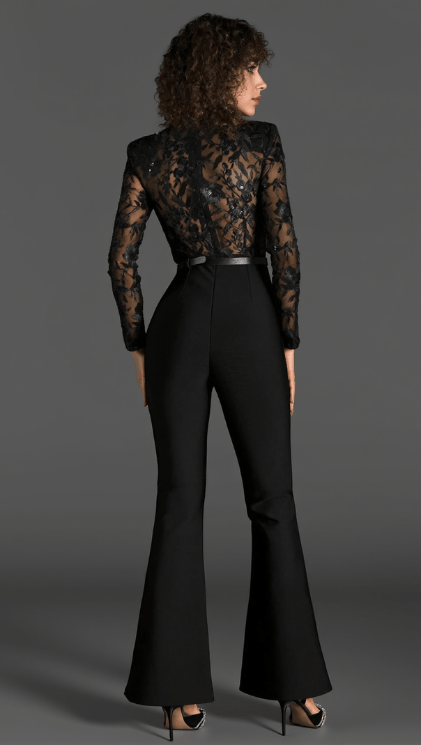 AIIZIE OLLIE EMBROIDER BELT LACE JUMPSUIT - product image