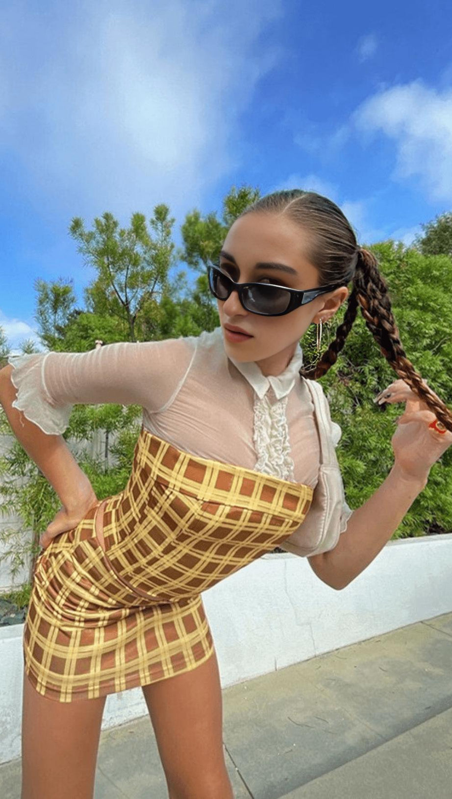 ONE-SHOULDER CHECK DRESS