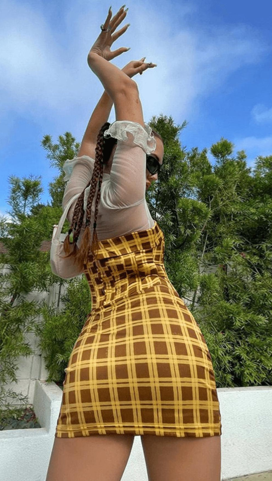 ONE-SHOULDER CHECK DRESS