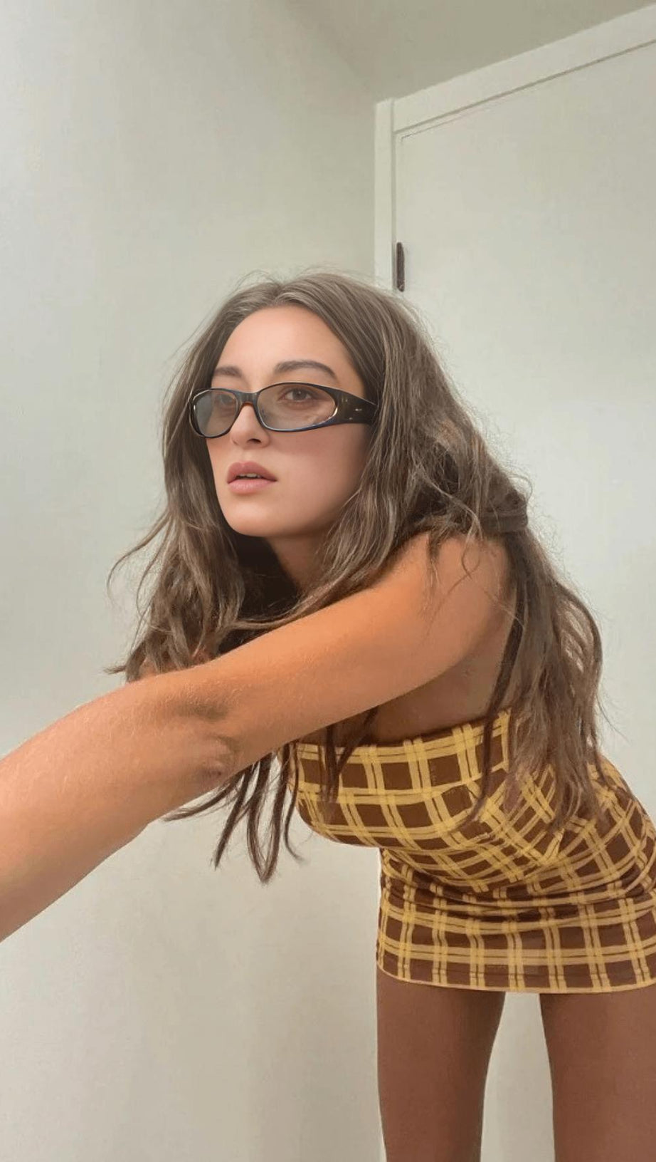 ONE-SHOULDER CHECK DRESS