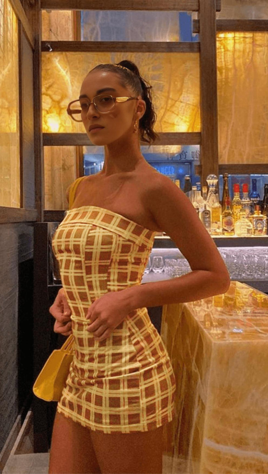 ONE-SHOULDER CHECK DRESS