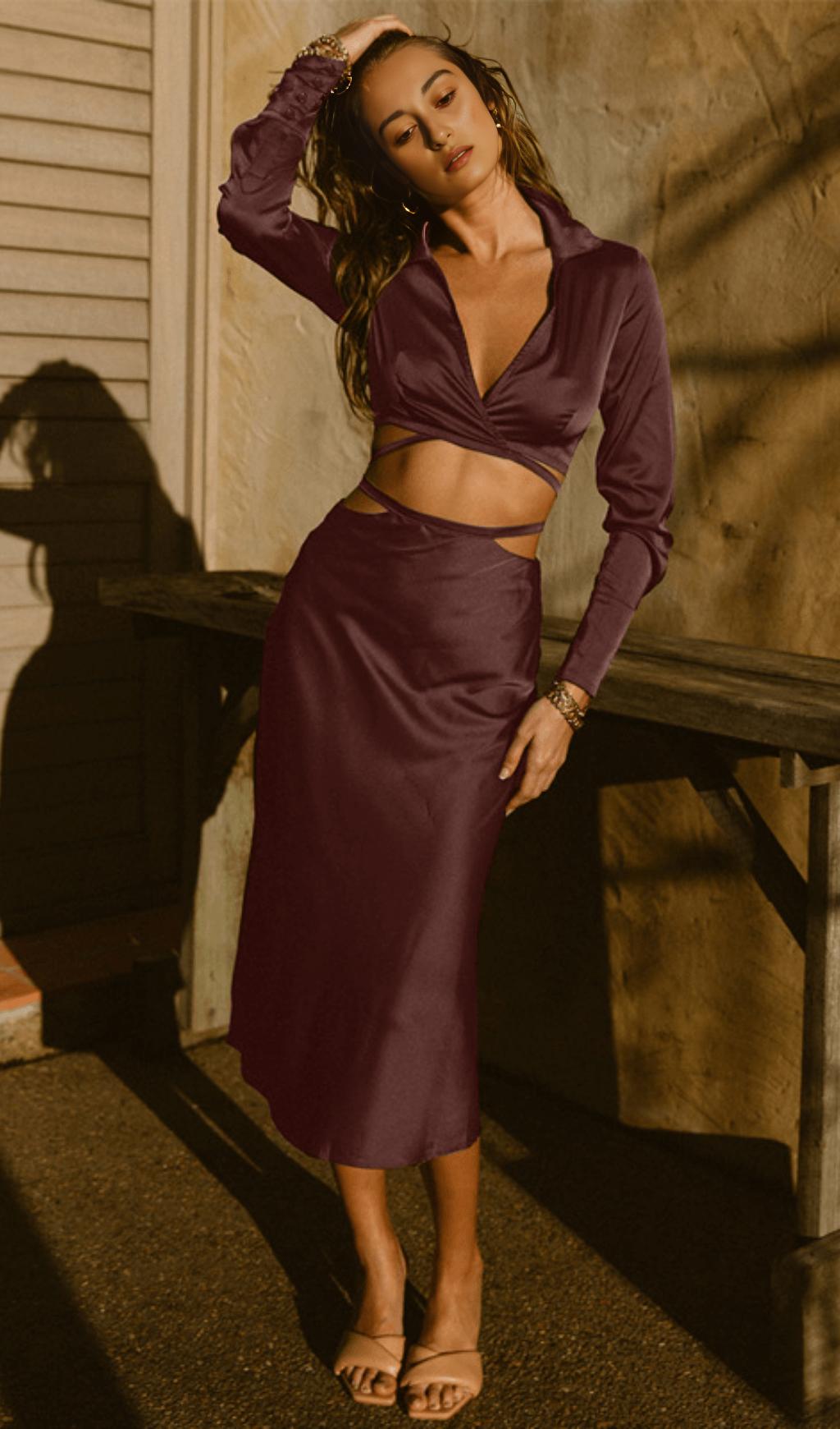 LACE-UP COLLAR SKIRT SUIT