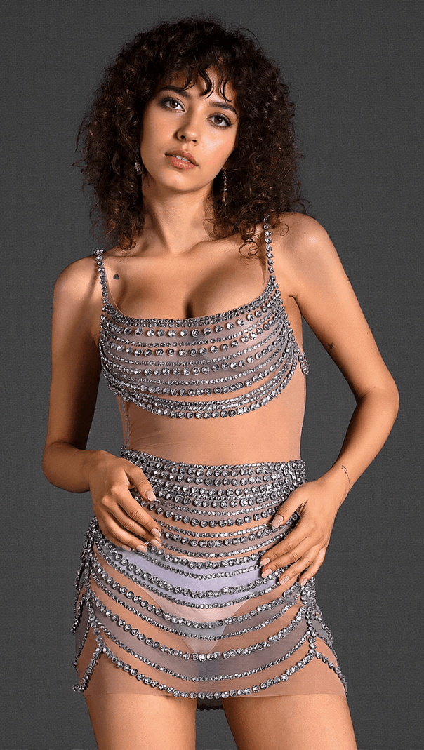 AIIZIE PRE-SALE YELENA RHINESTONE MESH GLITTER DRESS - product image