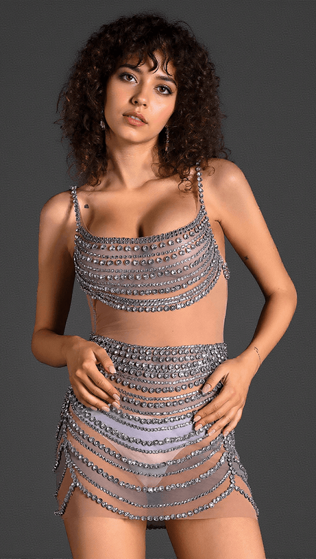 PRE-SALE YELENA RHINESTONE MESH GLITTER DRESS