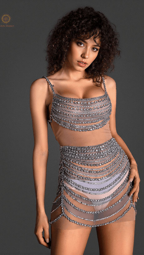 Vorverkauf Yelena Strass Mesh Glitzerkleid