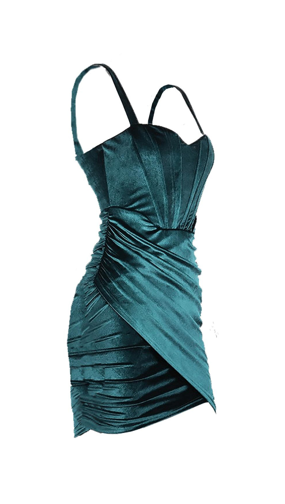 EMERALD VELVET RUCHED MINI DRESS