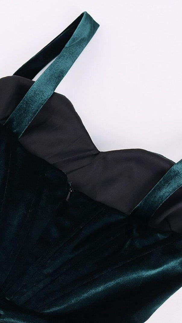 AIIZIE EMERALD VELVET RUCHED MINI DRESS - product image