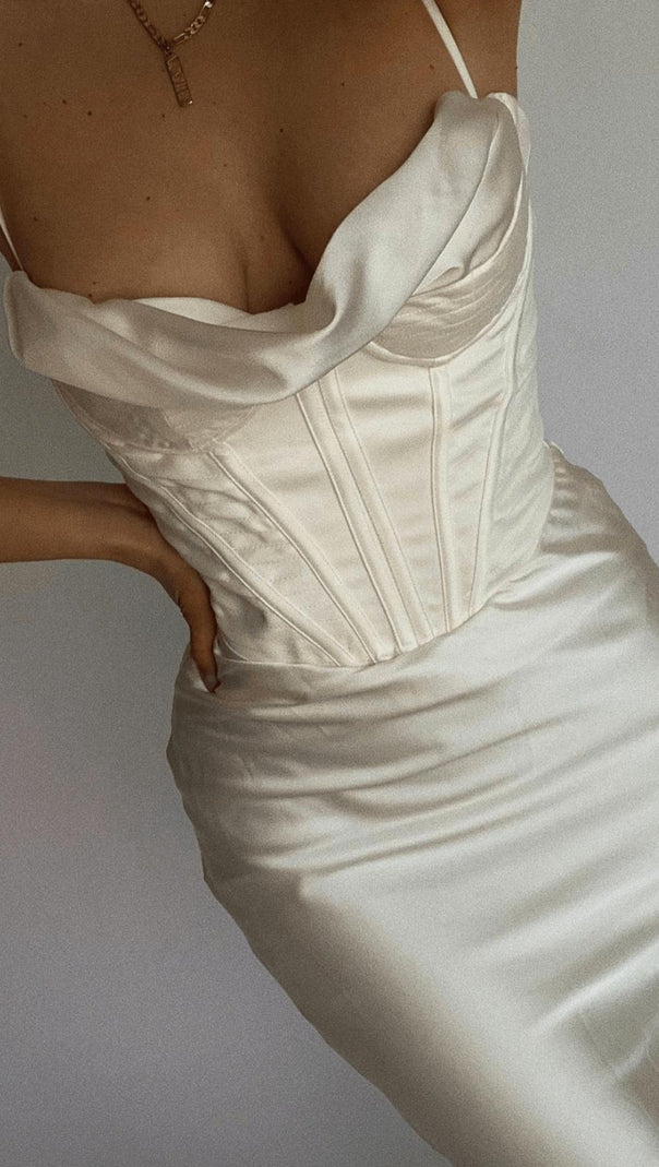 AIIZIE CORSET MIDI DRESS IN WHITE - product image