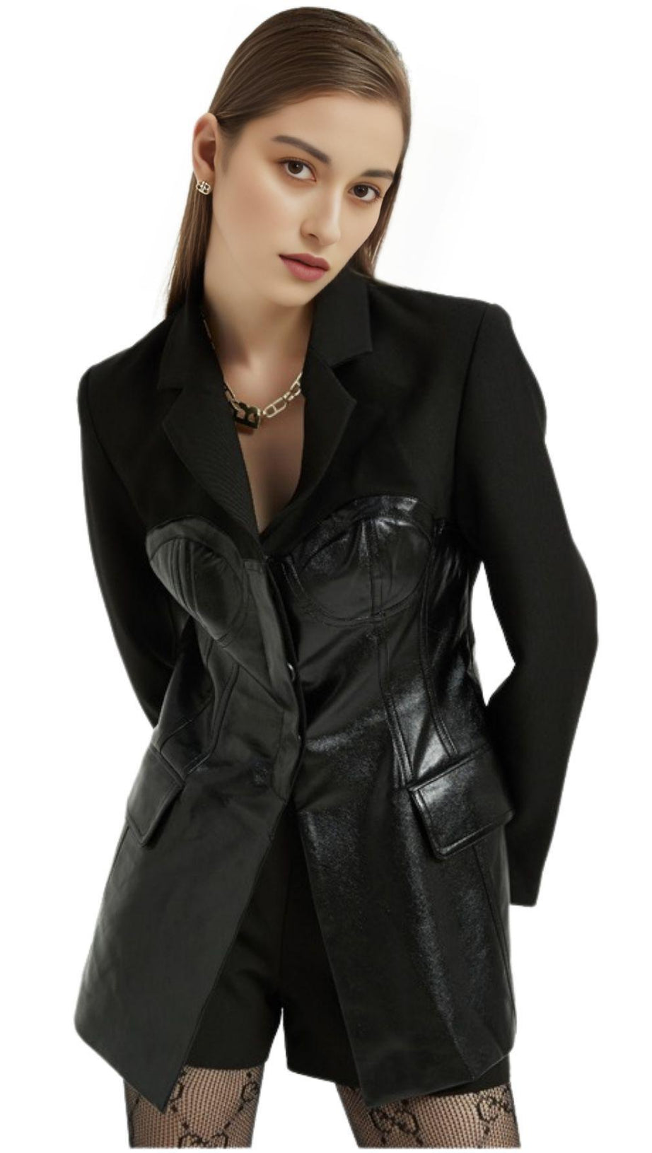 LEATHER JACKET SUIT IN BLACK