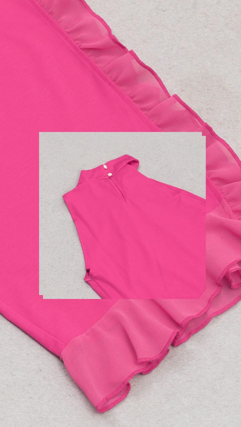 RUFFLE SPLIT MIDI DRESS IN STRONG MAGENTA