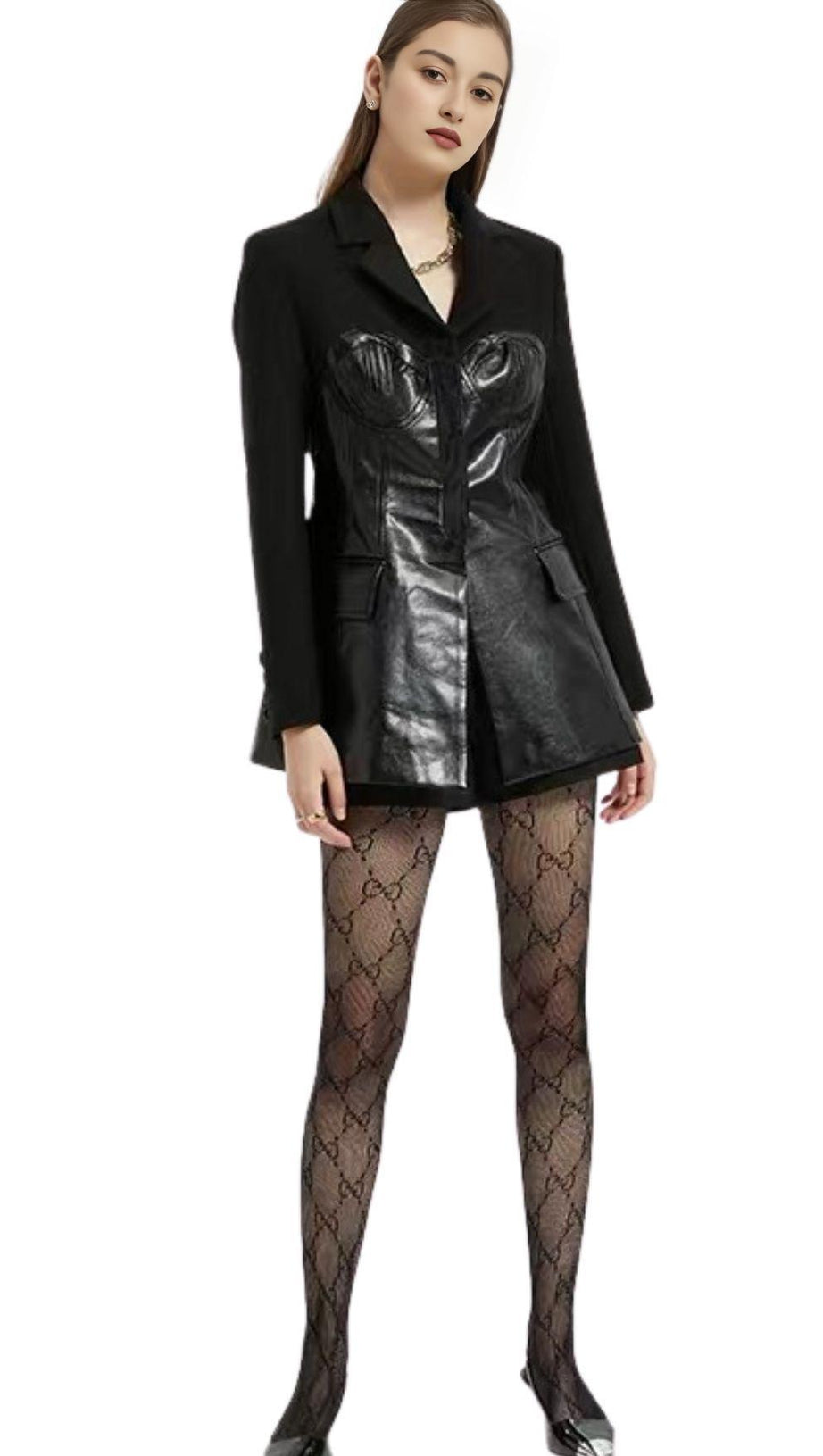 LEATHER JACKET SUIT IN BLACK