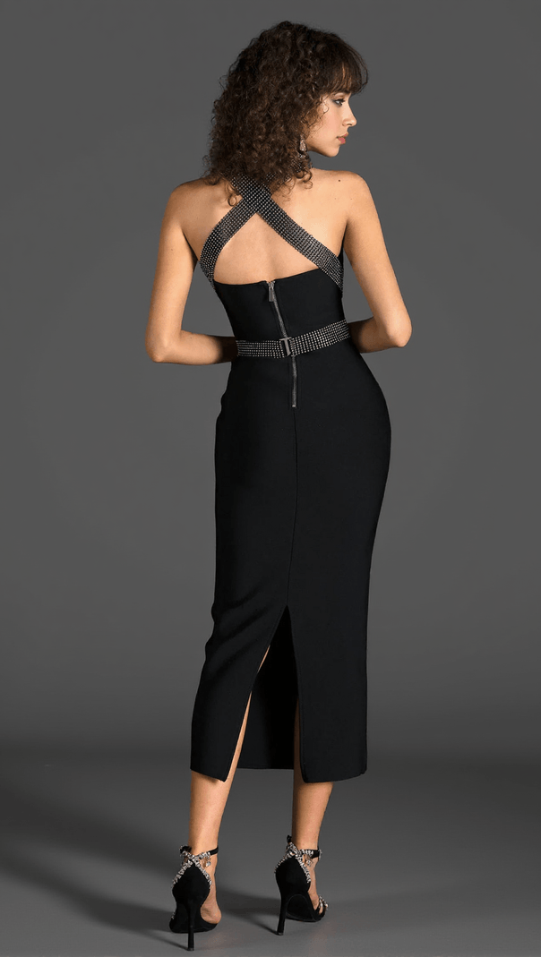 AIIZIE ALSTON HALTER RHINESTONE MIDI DRESS - product image