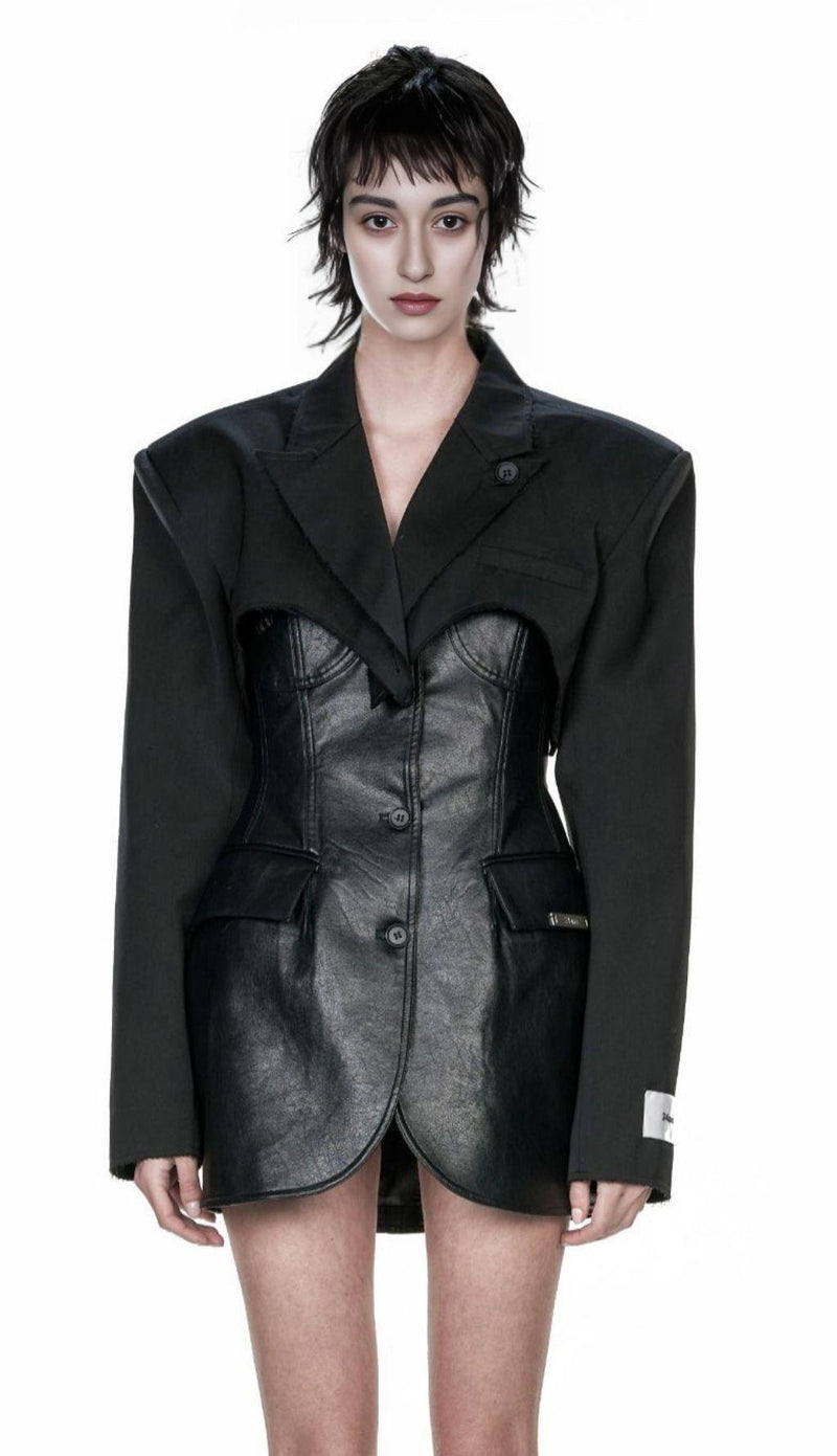 LEATHER JACKET SUIT IN BLACK