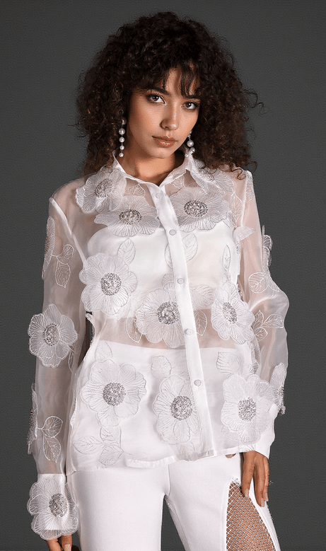 Camicia floreale ricamata in organza Gilbert