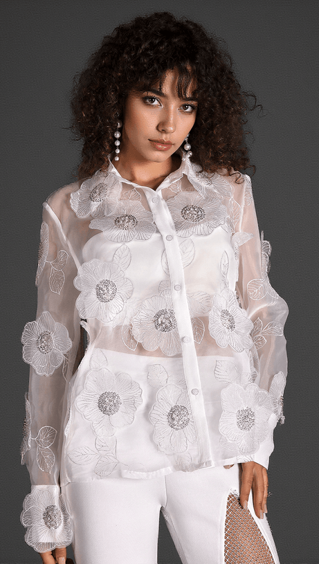 Gilbert Organza-Hemd mit Blumenstickerei