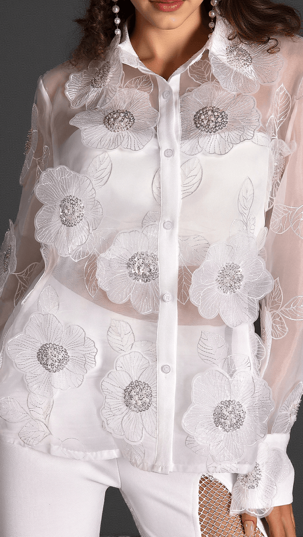 AIIZIE GILBERT ORGANZA EMBROIDER FLORAL SHIRT - product image