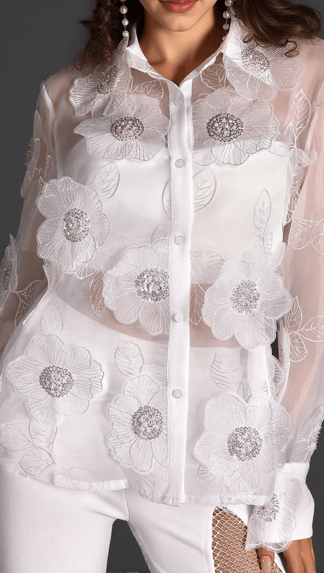 Gilbert Organza-Hemd mit Blumenstickerei